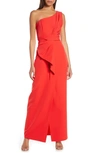 ELIZA J ONE-SHOULDER LAGUNA CREPE EVENING GOWN,EJ9M2707