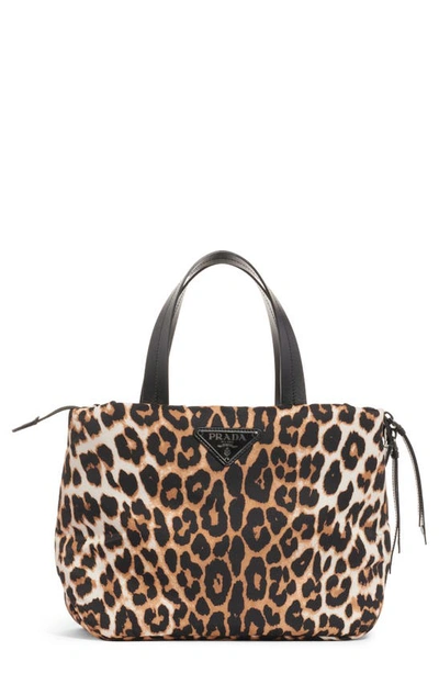 Prada Leopard Print Nylon Top Handle Bag In Multicoloured