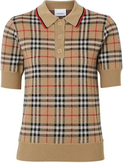 Burberry Chatterton Archive Check Merino Wool Polo Sweater In Neutrals
