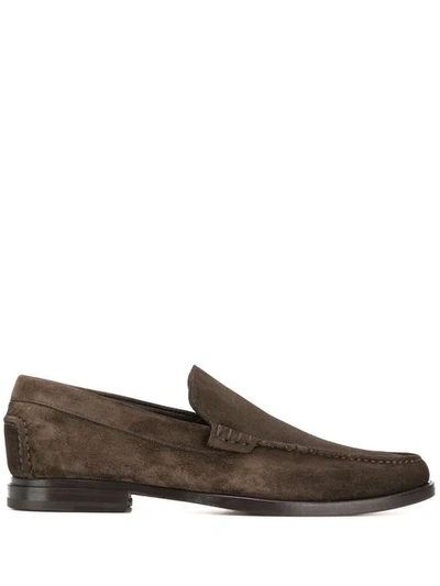 Santoni Suede And Leather Penny Loafers In Brown