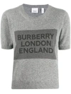 BURBERRY BURBERRY CASHMERE LOGO DETAIL TOP - 灰色