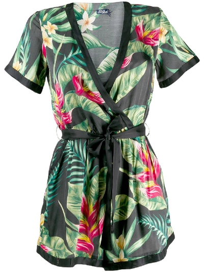 Mc2 Saint Barth Tropical Print Wrap Playsuit - Green In Green
