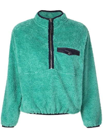 Anine Bing Fur Henley Sweatshirt In Green