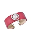 MAJORICA WOMEN'S STAINLESS STEEL, LEATHER & 14MM WHITE MABE MAN-MADE PEARL CUFF,0400011037335
