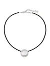 MAJORICA Stainless Steel, Leather & 20MM White Flat Coin Man-Made Pearl Necklace