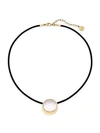 MAJORICA Stainless Steel, Leather & 20MM White Flat Coin Man-Made Pearl Necklace