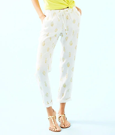 Lilly Pulitzer 31" Aden Linen Pant In Gold Metallic Its For Shore Metallic
