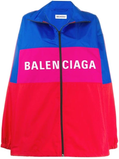 Balenciaga Oversized Printed Color-block Ripstop Jacket In Bright Blue