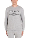 Versace Logo Printed Cotton Jersey Sweatshirt In Grey