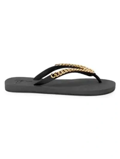 Giuseppe Zanotti Metallic Chain Flip Flops In Black Gold