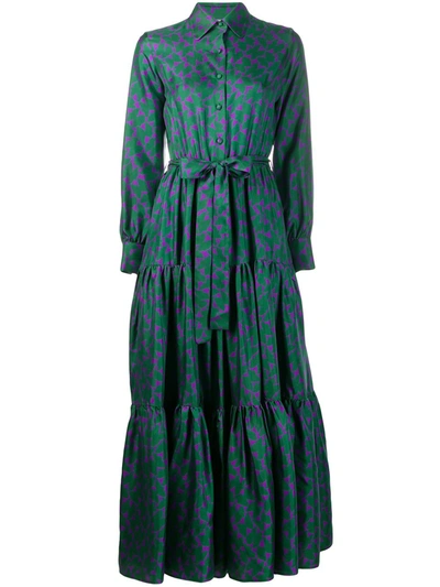 La Doublej Bellini Tiered Silk-twill Shirtdress In Farfalline Verde