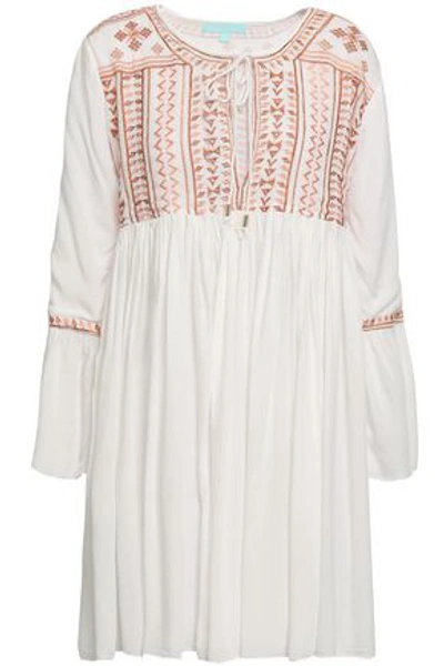 Melissa Odabash Natalia Embroidered Cotton Mini Dress In Off-white