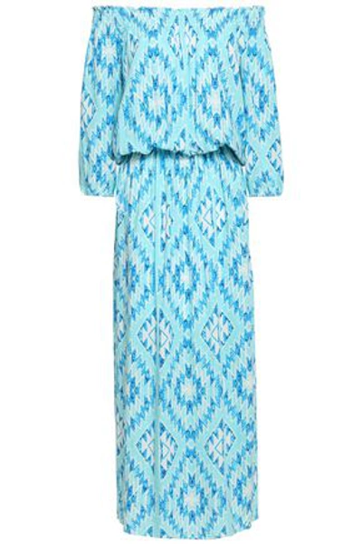 Melissa Odabash Woman Off-the-shoulder Printed Voile Maxi Dress Turquoise