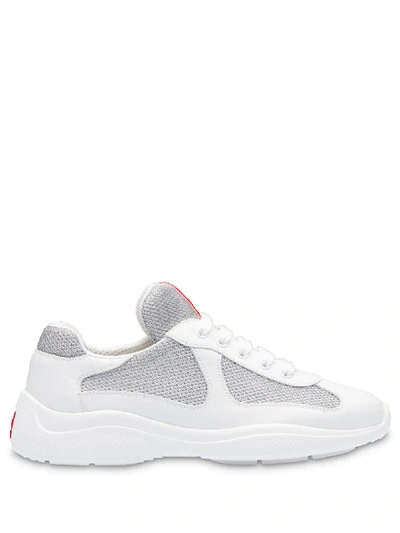 Prada Leather And Fabric Sneakers In Weiss