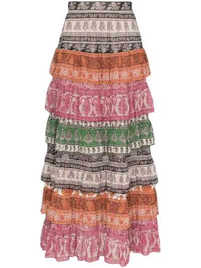 Zimmermann Amari High-rise Tiered Cotton-blend Maxi Skirt In Multicoloured