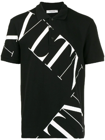 Valentino Contrast Logo Polo Shirt - Black
