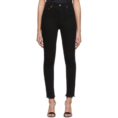 Re/done Black Originals Stretch High-rise Ankle Crop Jeans In Jet Blue Black