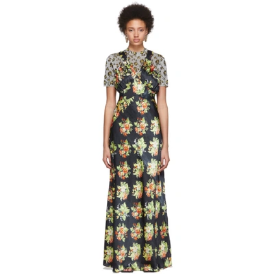 Paco Rabanne Floral-pattern Woven Maxi Dress In Black Rose