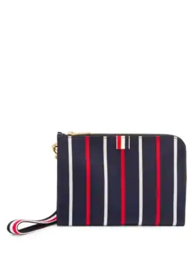 Thom Browne Small Striped Silk-blend Wrist Pouch In Red White Blue