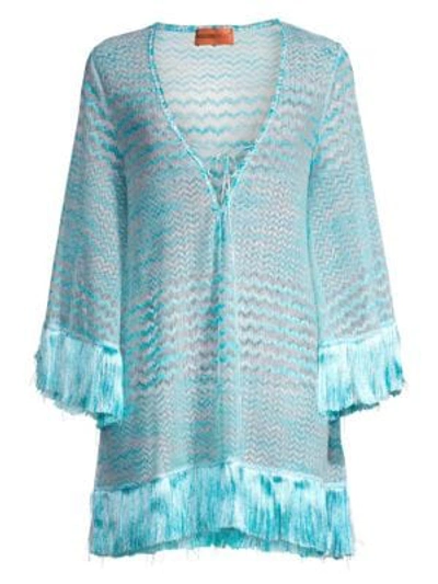 Missoni Knit Lace-up Caftan With Fringe In Multi