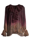 ETRO Arnica Ruffle Front Ombre Jacquard Blouse
