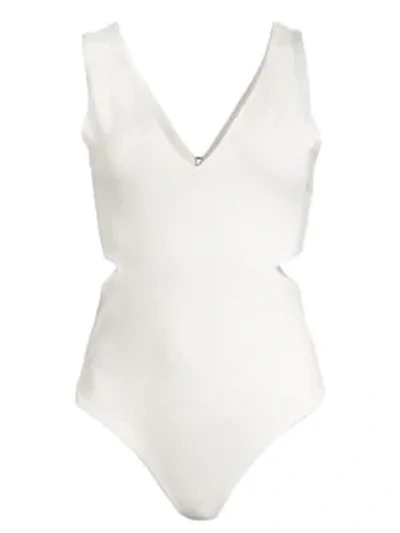 Alice And Olivia Marley V-neck Cut Out Bodysuit In Off White
