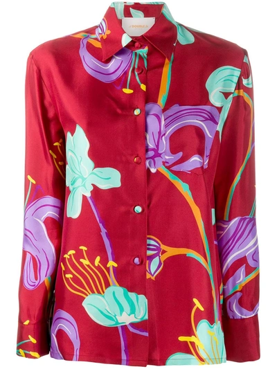 La Doublej X Mantero Boy Floral Print Shirt In Maneater Rosso