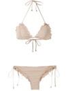 Amir Slama Scalloped Trim Bikini Set In Neutrals