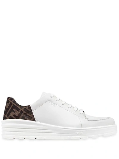 Fendi White Leather Trainers With Monogram