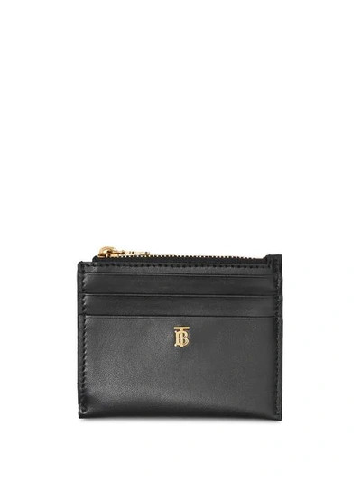 Burberry Monogram Motif Leather Folding Card Case In Black