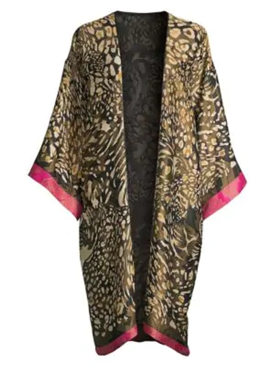 Etro Leopard Print Silk-blend Robe In Black