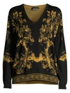 ETRO Wool & Silk Forest Print V-Neck Sweater