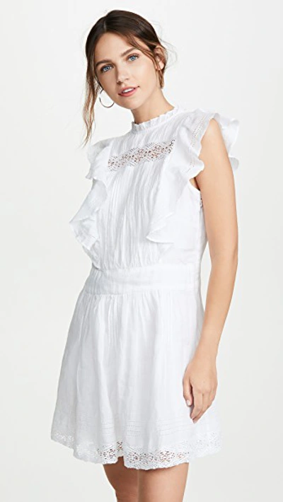 Frame Pintuck Lace Panel Ruffled Mini Dress In Blanc