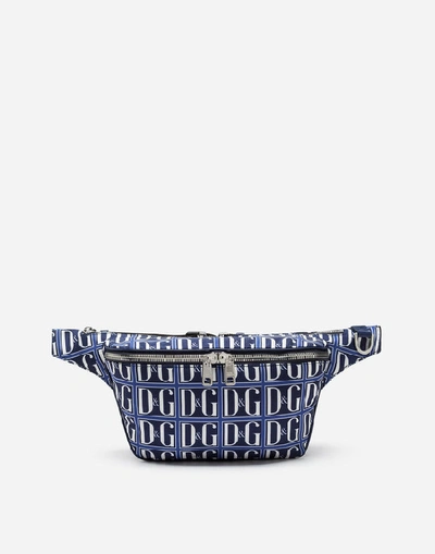 Dolce & Gabbana Nylon Belt Bag With Dg Logo Print In Blue