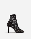 Dolce & Gabbana Black Ankle Boot In Stretch Lace And Gros Grain In Black