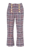 Balmain Button-detailed High-waisted Cropped Tweed Pants In Multi