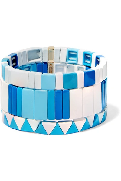 Roxanne Assoulin Mykonos Set Of Three Enamel Bracelets In Blue