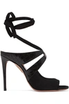 AQUAZZURA MABEL 105 CROC-EFFECT LEATHER AND SUEDE SANDALS