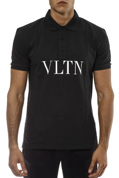 Valentino Vltn Print Polo Shirt In Black