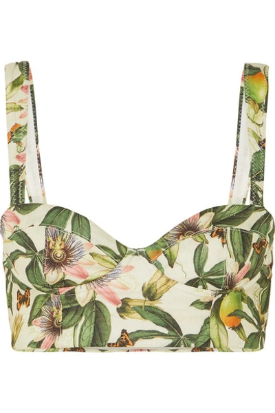 Agua By Agua Bendita Passiflora Floral-print Bustier Linen Top In Green