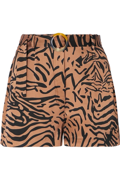 De La Vali Kid Belted Tiger-print Satin Shorts In Light Brown