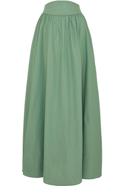 Anna Mason Tati Gathered Swiss-dot Cotton Maxi Skirt In Green