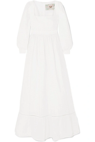 Agua By Agua Bendita Curuba Pointelle-trimmed Broderie Anglaise Cotton Maxi Dress In White