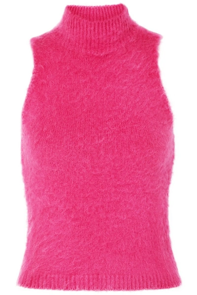 Versace Halter Neck Mohair Blend Knit Crop Top In Pink