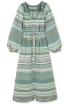 ANNA MASON BARDOT BELTED STRIPED COTTON DRESS