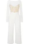 RIME ARODAKY BRAHAM CROPPED EMBROIDERED TULLE AND CREPE JUMPSUIT