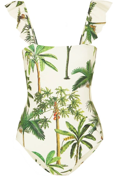 Agua By Agua Bendita Nativa Ruffled Printed Swimsuit In Green