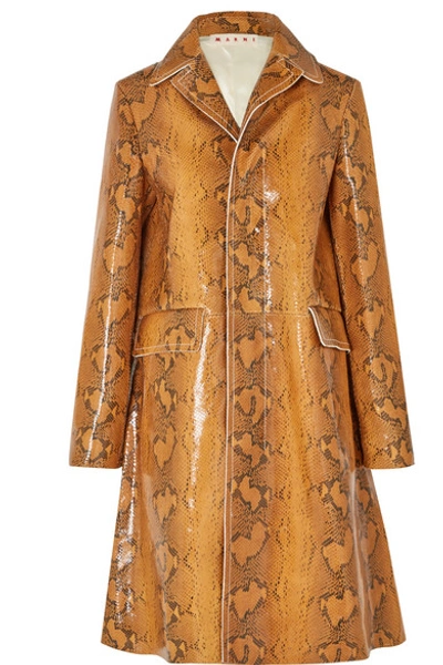 Marni Snakeskin-print Single-breasted Coat In Brown