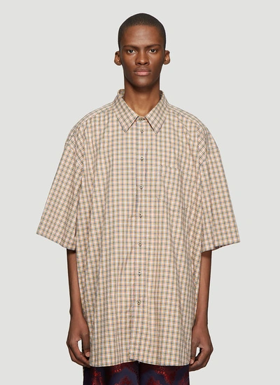 Gucci Oversize Check Cotton Shirt In Beige