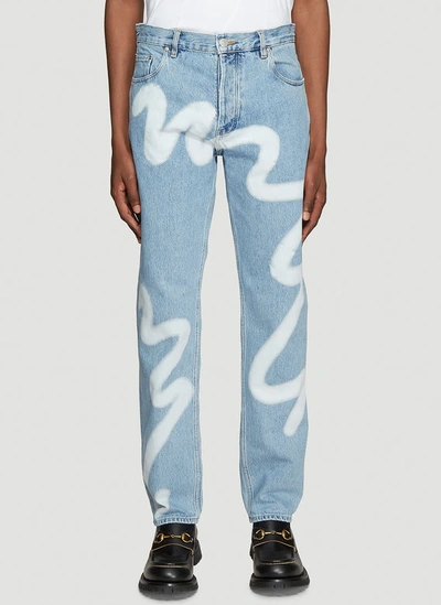 Martine Rose Wavey Print Straight Leg Jeans In Blue | ModeSens